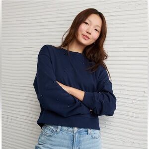 NWT American Eagle Embellished Pearl Sweatshirt Rich Navy S